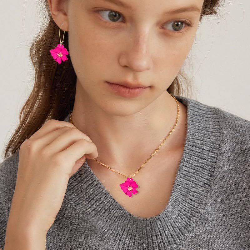 WCRAZYE Bohemian Daisy Flower Earrings Necklace Sets for Women Unique Trendy Boho Matte 3D Gold Flower Floral Petal Statement Earring Wedding Jewelry - Image 5