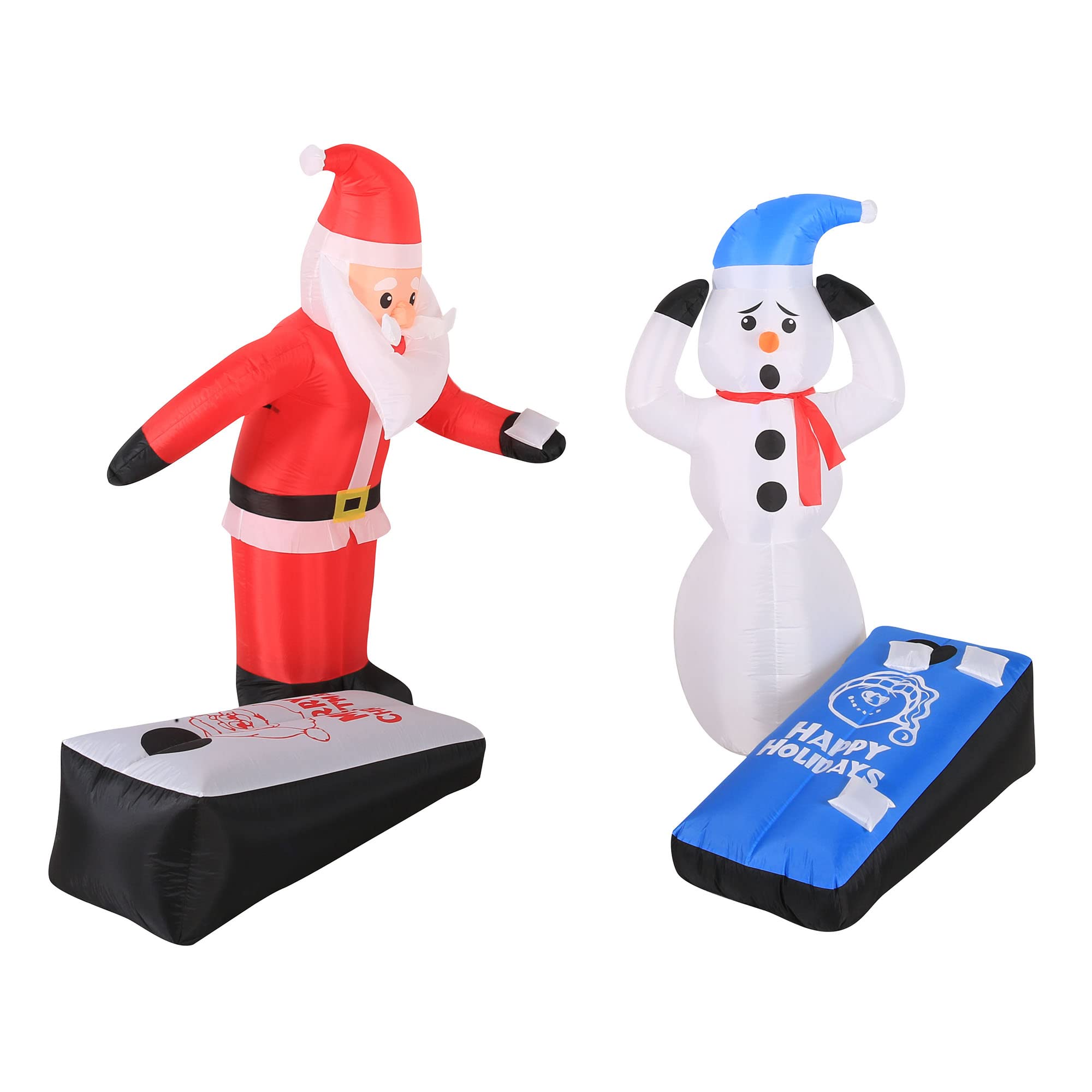 Occasions 5' Inflatable Santa and Snowman Playing Corn Hole with Inner, 5 ft Tall, Multicolored