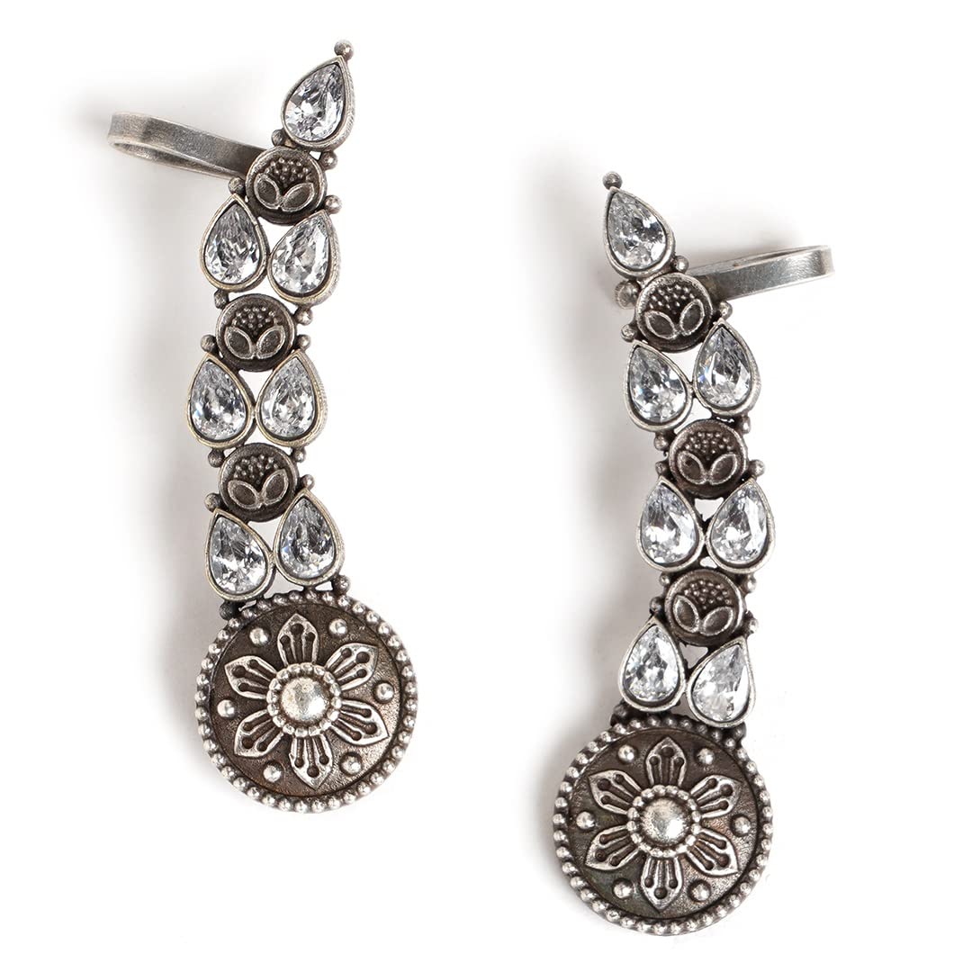 Binni s Wardrobe Silver-Toned Ear Cuff Earrings (Leaf Shape), Copper Alloy, Kundan - Womens (B0C5DV9TG7) Amazon Price History, Amazon Price Tracker