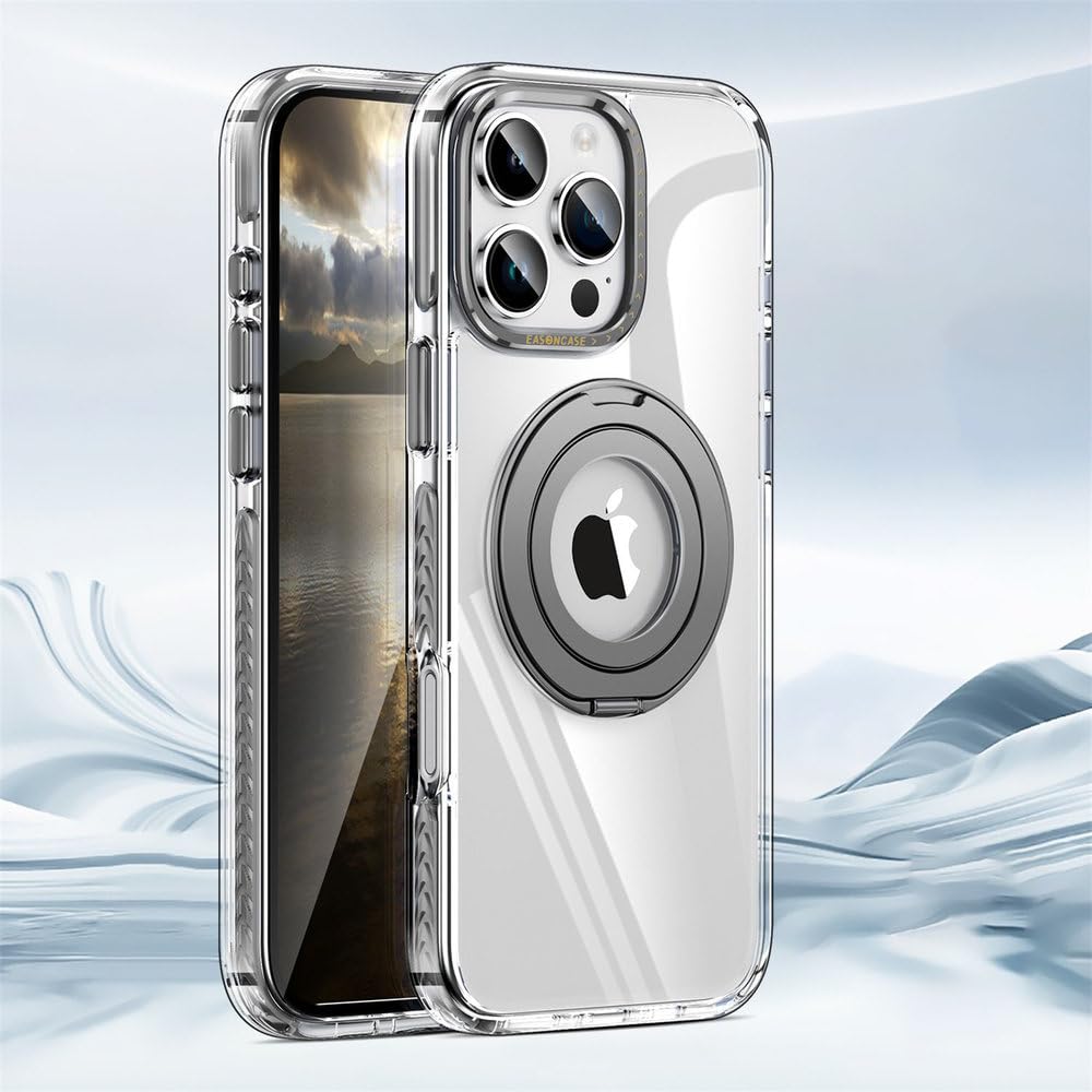 Magnetyczny obrotowy uchwyt antypoślizgowy na telefon iPhone 17 16 15 14 13 12 Pro Max 17 Air 14 15 16 Plus, wstrząsoodporny pokrowiec z funkcją ładowania bezprzewodowego, tytanowoszary, do iPhone