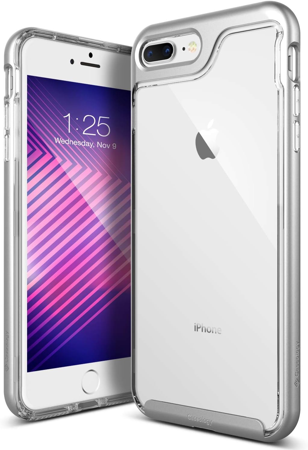 Caseology Skyfall for Apple iPhone 8 Plus Case (2017) / for iPhone 7 Plus Case (2016) - Clear Back & Slim Fit - Silver