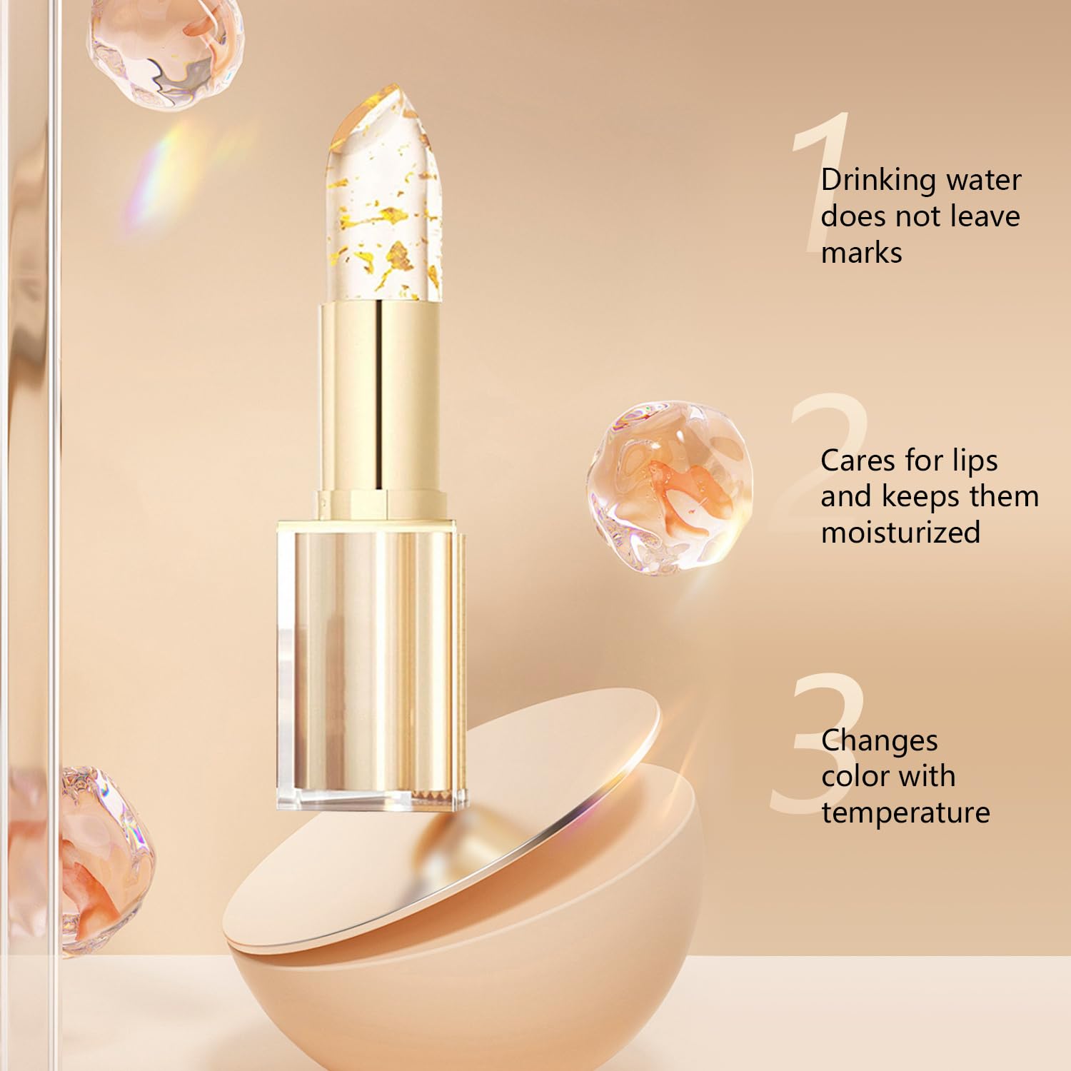 2PCS Transferproof Color Changing Lipstick,Gold Crystal Colors Changing Lipsticks,Color Changings Lipstick Gold Foil,Moisturizer Long Lasting Lip Balm for Women