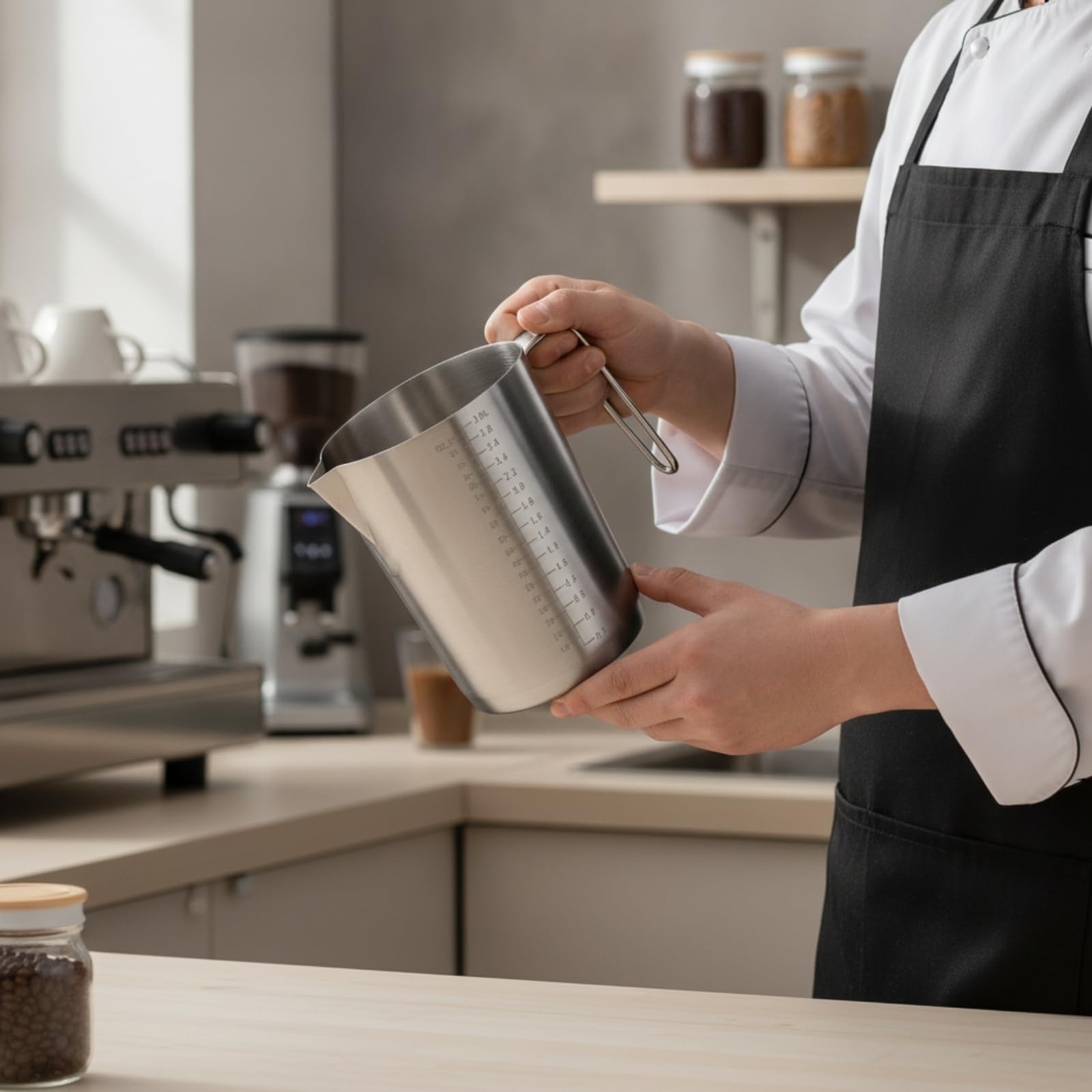 rockible Messbecher mit Griff leicht ablesbar Edelstahl-Messbecher rostfrei Messkanne mit Griff für Backen, 3L