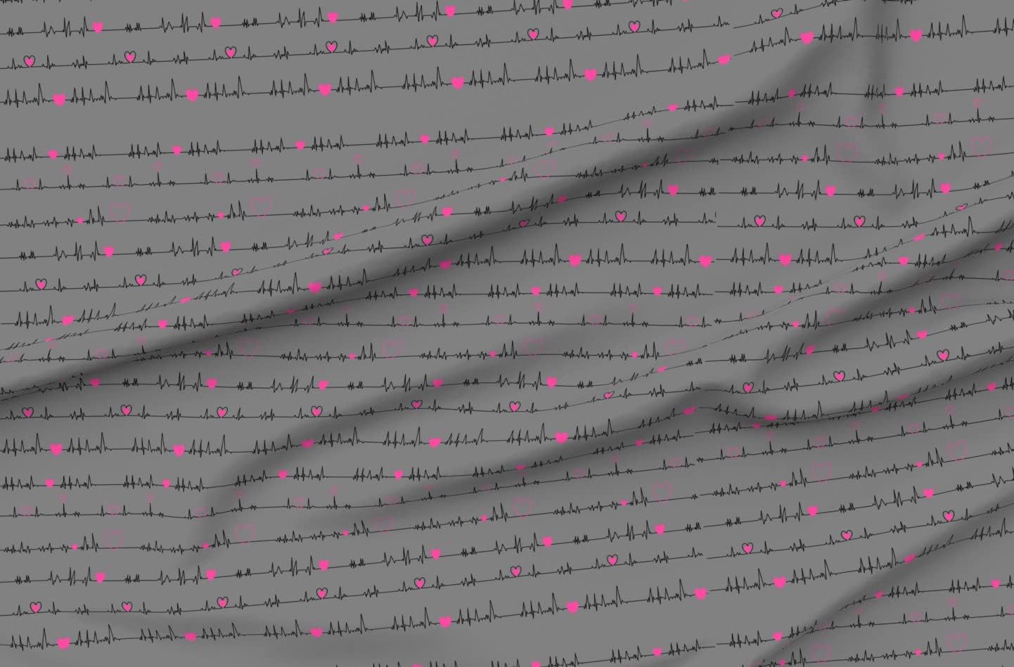 Spoonflower Fabric - Grey Heart Cardiac Printed on Cotton Poplin Fabric by The Yard - Sewing Shirting Quilting Dresses Apparel Crafts