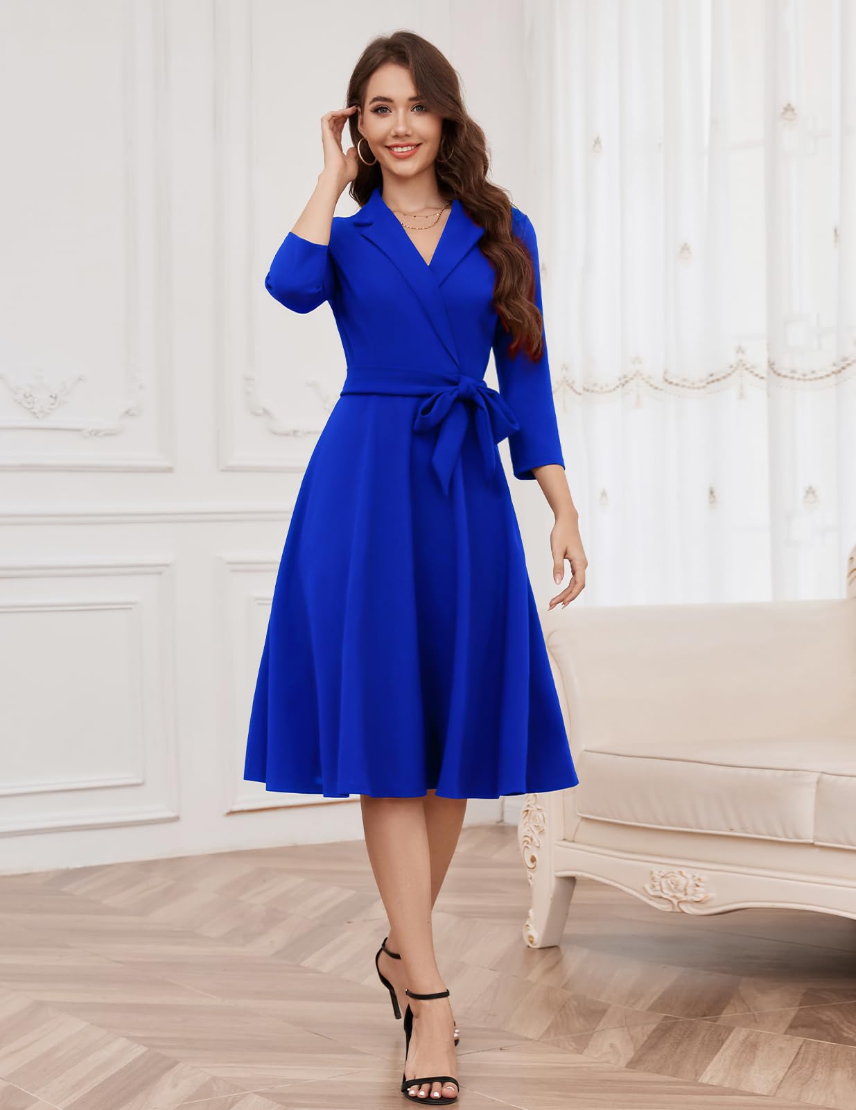 Meetjen Vestido de té vintage para mujer, ajuste y acampanado, manga 3/4, elegante, para cóctel, fiesta, iglesia, 2025