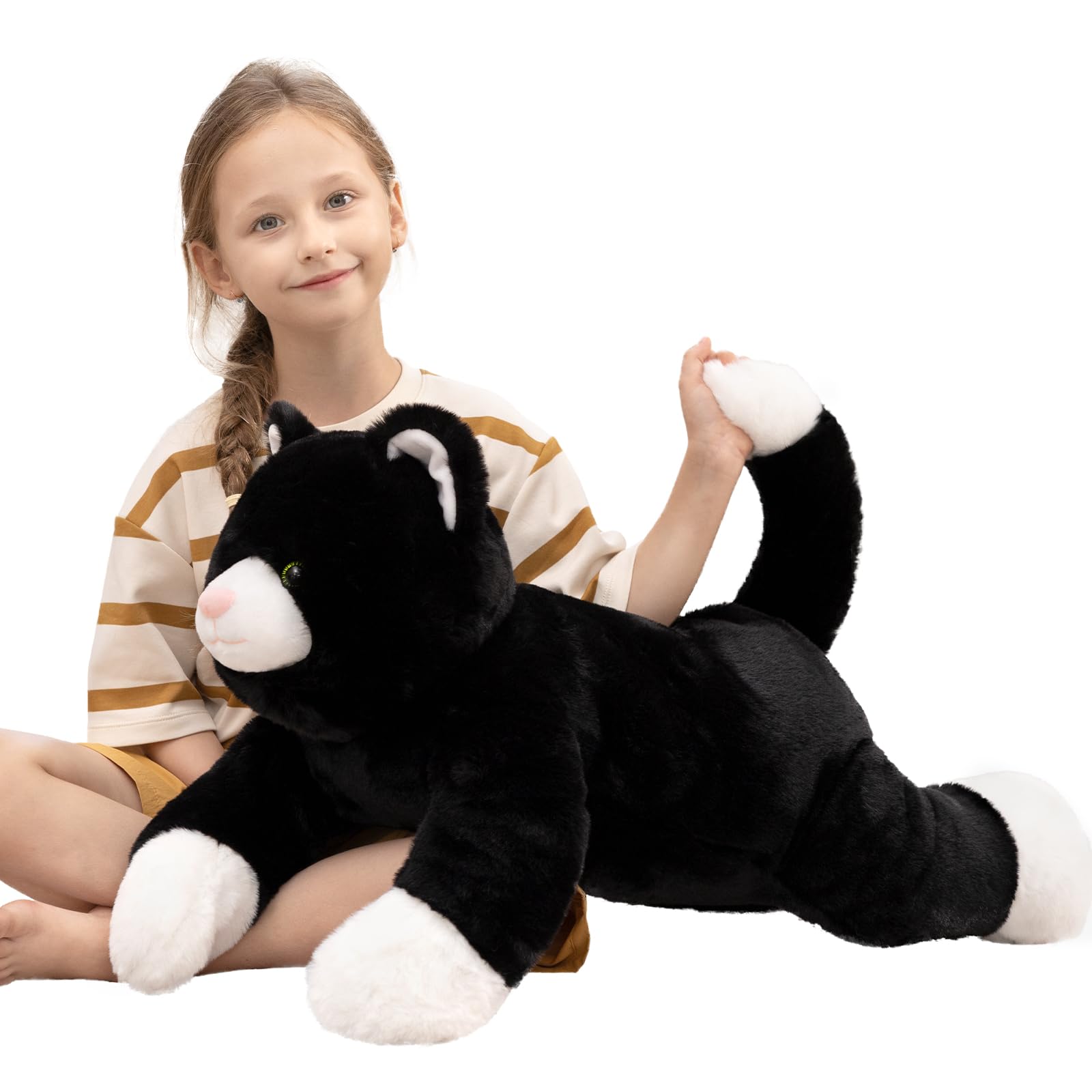 MorisMos Gato Peluche Negro, 80cm Gato Juguete de Peluche Teddy Animales Grande Suave Bonito, Kawaii Regalos San Valentin para Madre Cumpleaños Navidad