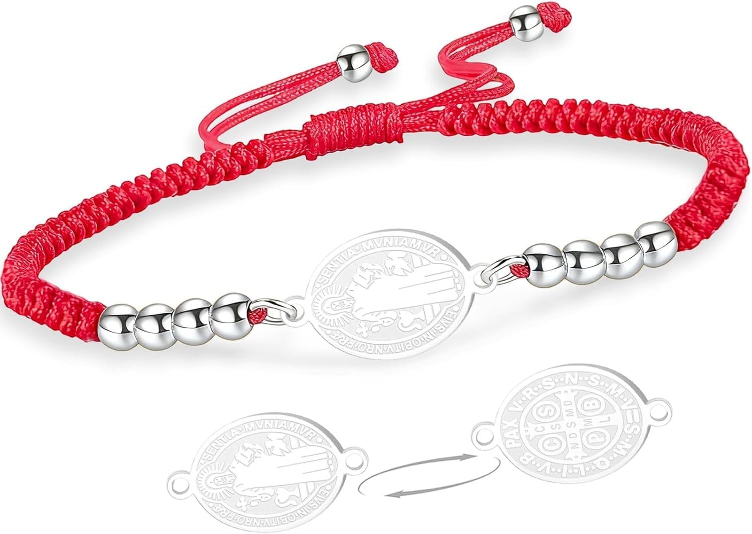HUGGWRT Saint Benedict Medal Bracelet, Handmade Adjustable String Rosary for Exorcism Protection, Christian Religious Cord Jewelry for Catholic Women Men, S-R string 2