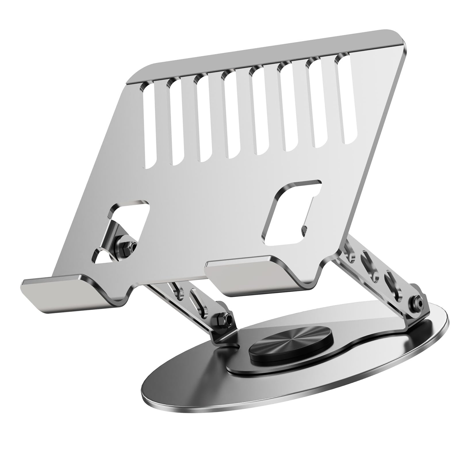 Supporto per laptop salvaspazio con rotazione a 360° Struttura pieghevole in acciaio carbonio Piattaforma raffreddamento desktop regolabile a due assi Supporto per laptop desktop portatile