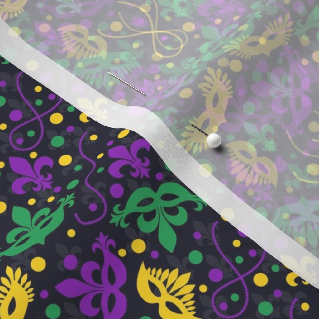 Spoonflower Fabric - Mardi Gras Holiday Beads Fleur De Lis Confetti Carnival Printed on Chiffon Fabric by The Yard - Sewing Fashion Apparel Dresses Home Decor