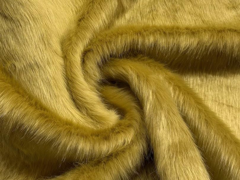 Tissu en fausse fourrure jaune olive pour déguisement carnaval et plaid