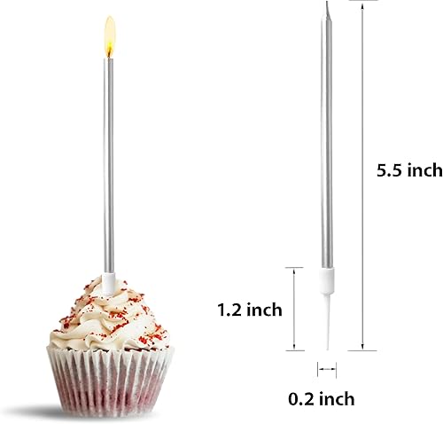 Miniatura 3 de 24 velas largas y delgadas plateadas para tartas, velas metálicas para tartas en soportes para cupcakes, bodas, fiestas, tartas, cumpleaños,