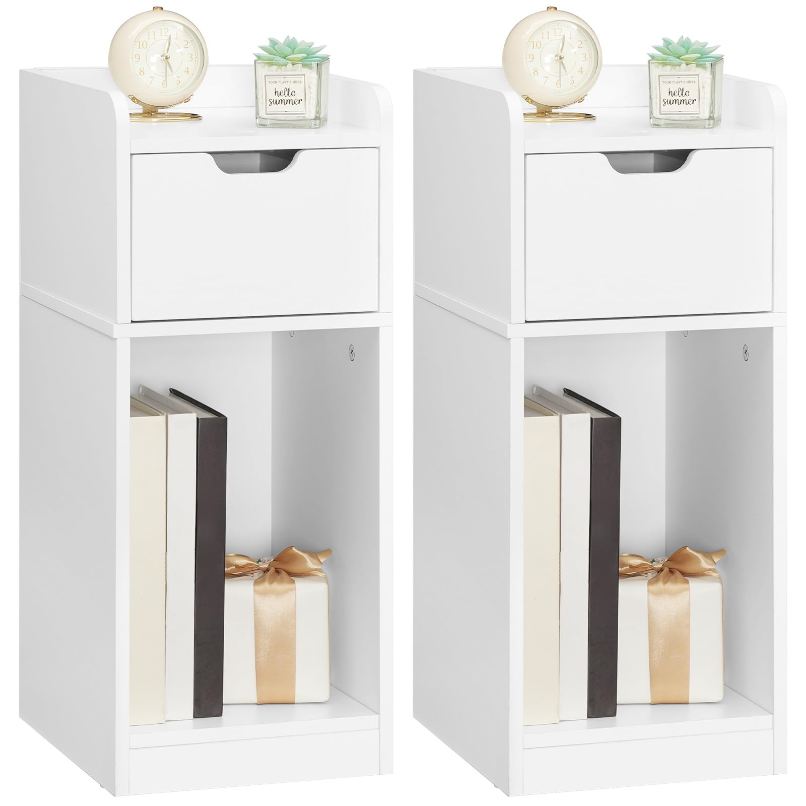 HOOBRO Tables de Chevet Étroites, Lot de 2, Petites Tables Basses avec Tiroir pour Chambre, Bouts de Canapé Ultra-Fins pour Salon, Tables d'Appoint Moderne en Bois, Petits Espaces, Blanc EWT325BZP201