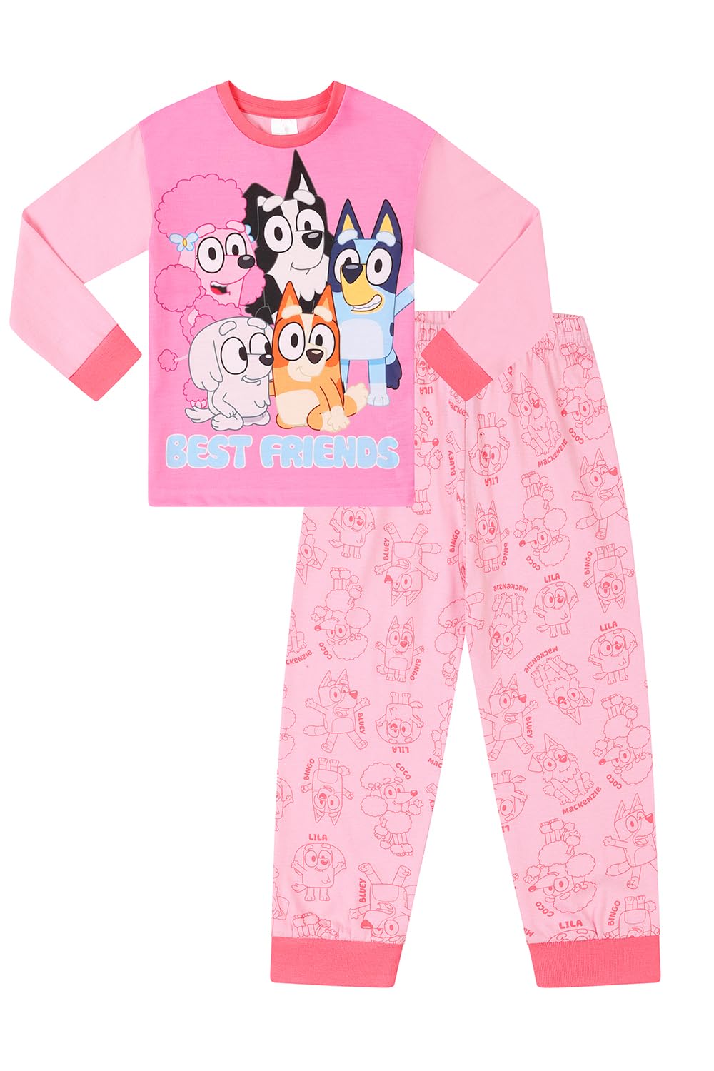 Bluey Girls Pink Best Friends Long Pyjama Set Kids Pj's (6-7 Years)