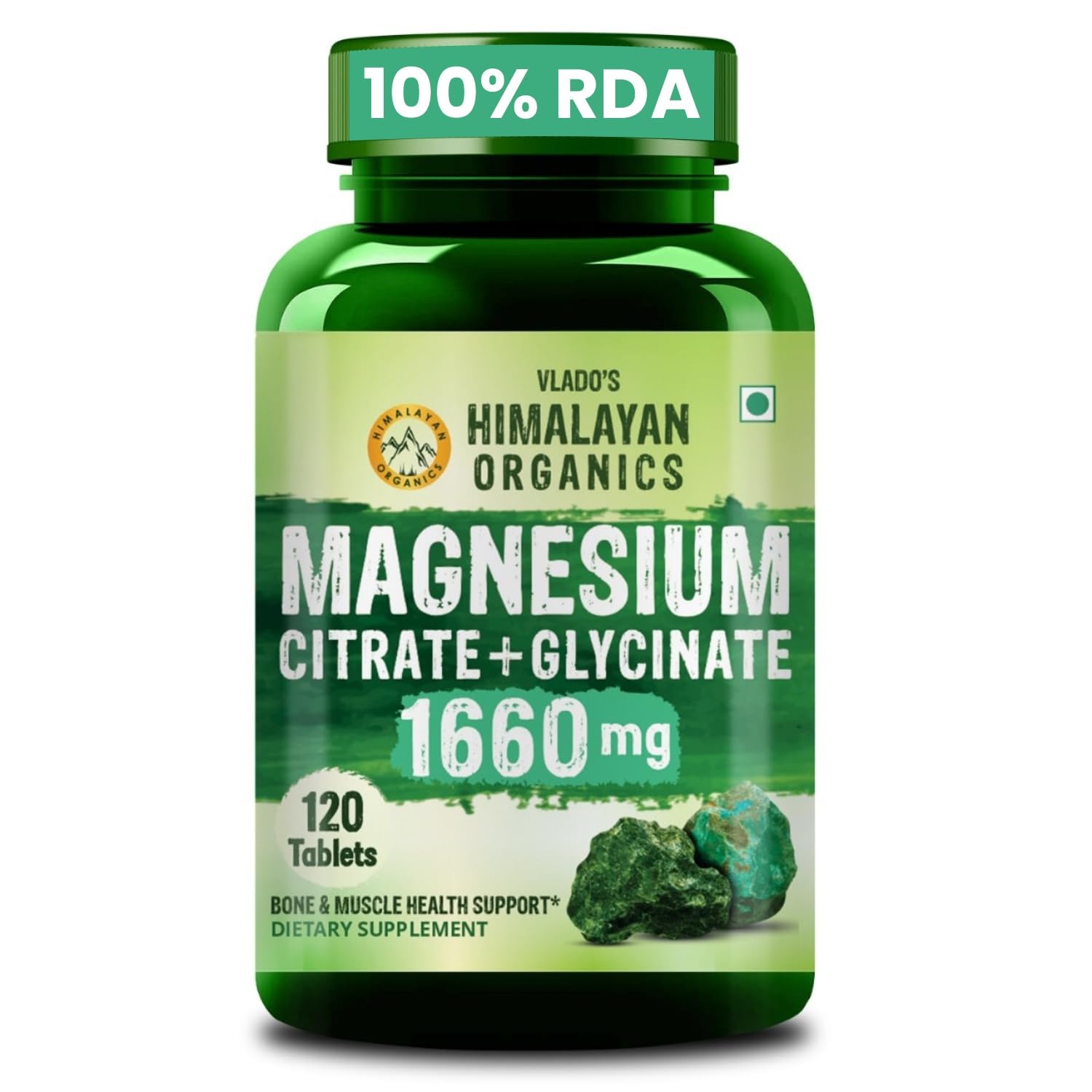 Vlado’s Himalayan Organics Magnesium Citrate + Glycinate + Oxide Complex 1660 mg Supplement For Men And Women | Boost Heart, Nerve & Muscle Health | Good For Strong Bones | Maintain Sugar Level - 120 Vegetarian Tablets