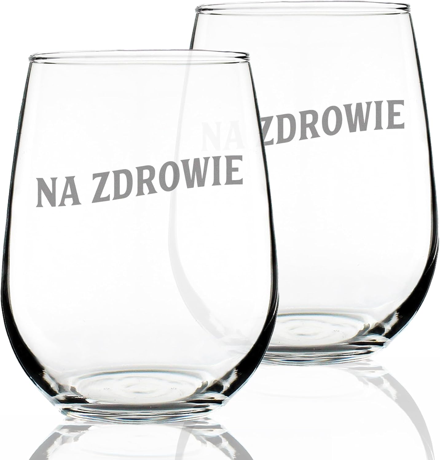 Bevvee Na Zdrowie Polish Cheers - Stemless Wine Glasses - Set of 2 - Cute Poland Themed Gifts or Party Decor - Large 17 Ounce