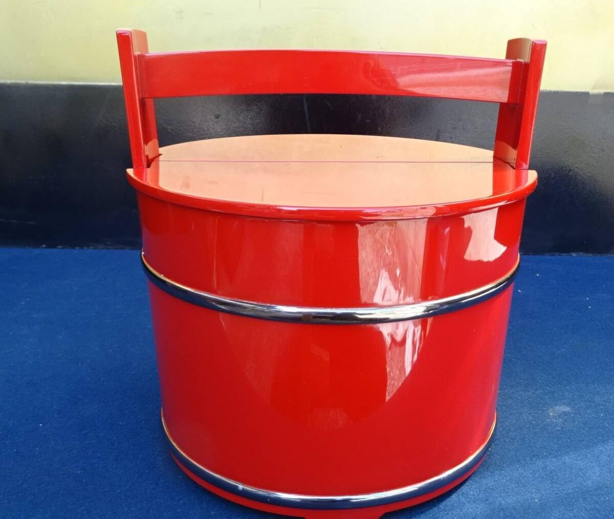 輪島，弘悦作 銀巻手桶朱塗り水指 極上品 お茶道具/共箱 輪島，弘悦作