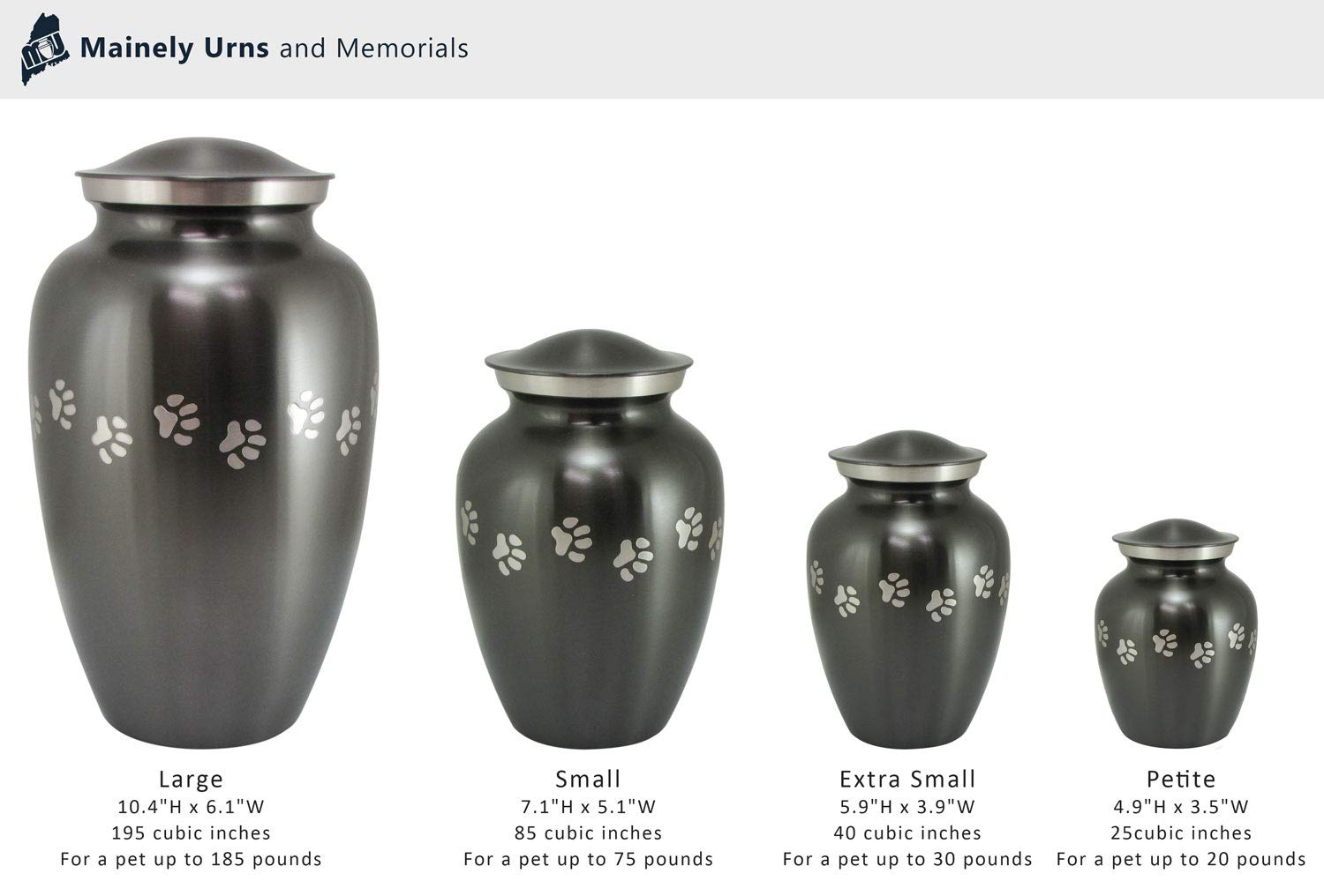 Personalized Paw Prints Pet Urn for a Dog, Cat or Other Small Animal - Extra Small Solid Brass Vase Style Cremation Urn with Slate Finish - Pet Memorial Gift - 40 Cubic Inch Capacity with Engraving