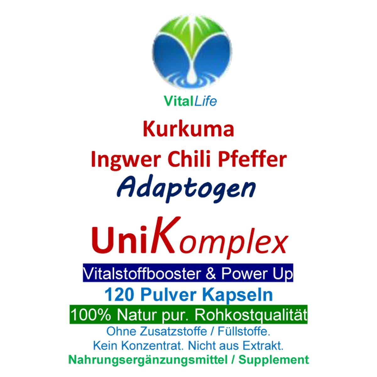KURKUMA + INGWER + CHILI + PFEFFER - Piperin & Curcumin - UniKomplex - 360 (3x120) Pulver Kapseln - Natur pur - OHNE ZUSATZSTOFFE. 27040-3