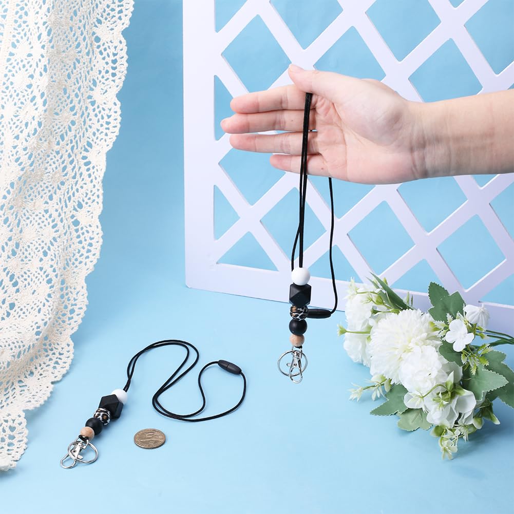GORGECRAFT 2PCS Beaded Keys Lanyard Cute Silicone Neck Strap Card holder Strap Cord Breakaway Lanyards with Keychain for ID Badges Keys Women Nurse Teacher Necklace Office Employees Students Black - Image 3