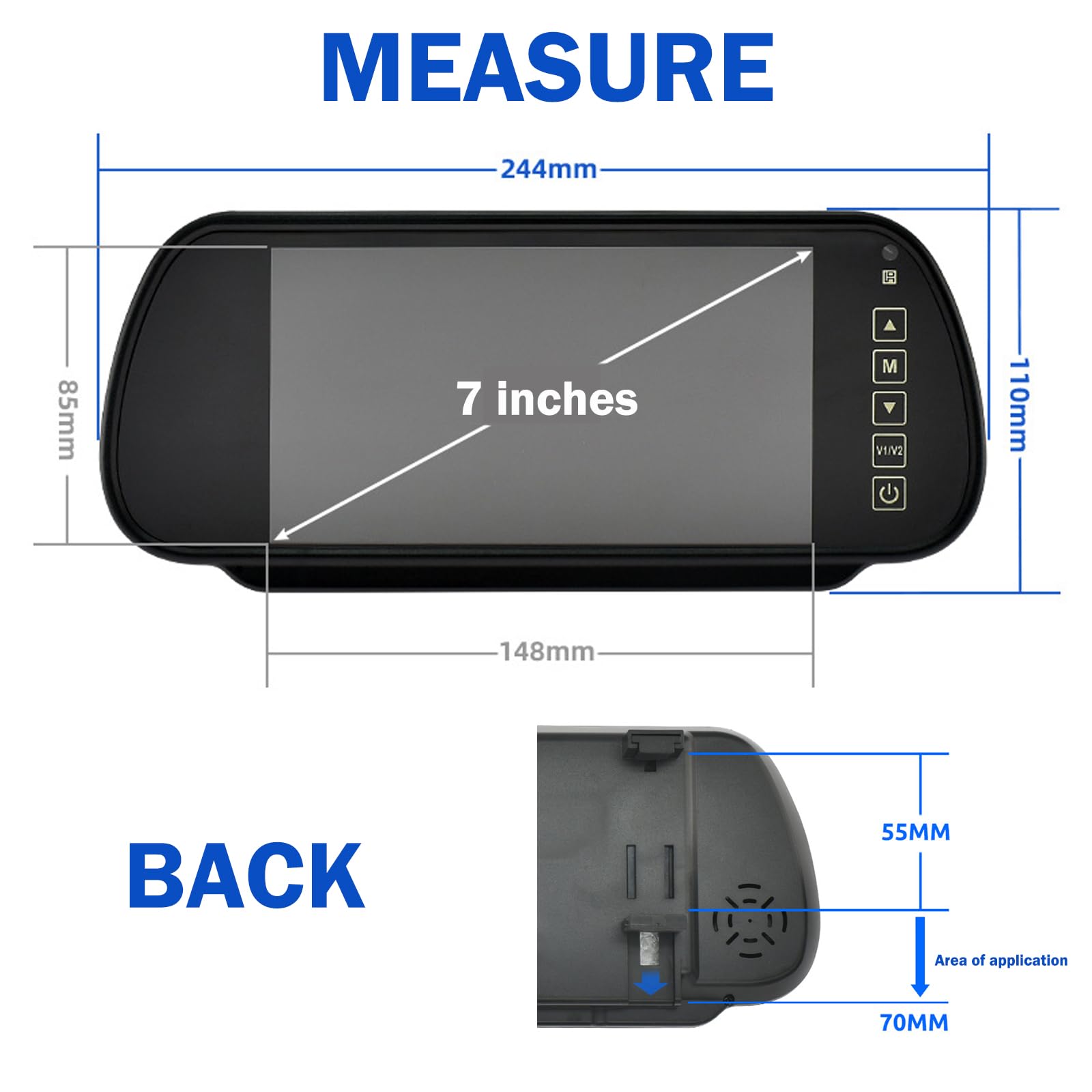 7 Zoll Rückfahrkamera Spiegel Monitor 12–24V – Clip-On Innenspiegel mit 7" 800x480 LCD TFT & Parkhilfslinien – Automatische Umschaltung beim Rückwärtsfahren