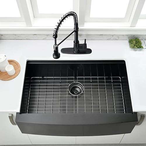 Miniatura 3 de Fregadero de cocina negro de 30 pulgadas con estación de trabajo de 30 x 20 pulgadas, fregadero de cocina frontal con calibre 16, fregadero de