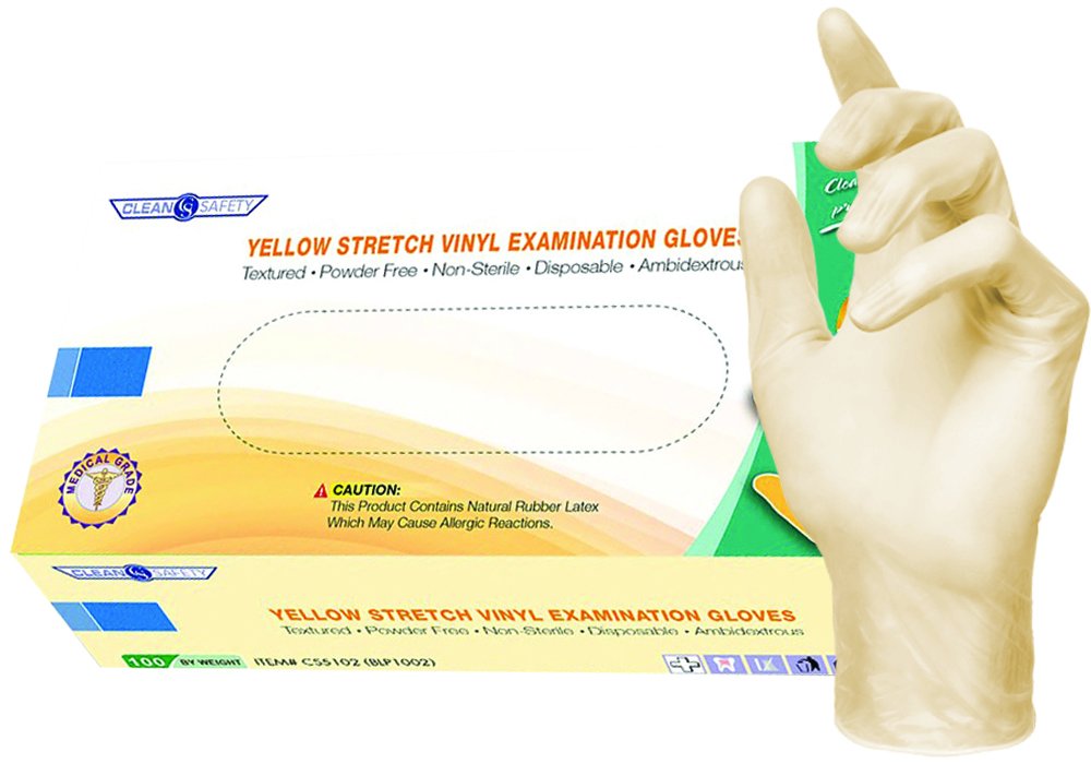 Clean Safety Stretch Vinyl Medical Grade Examination Glove, 4 mil