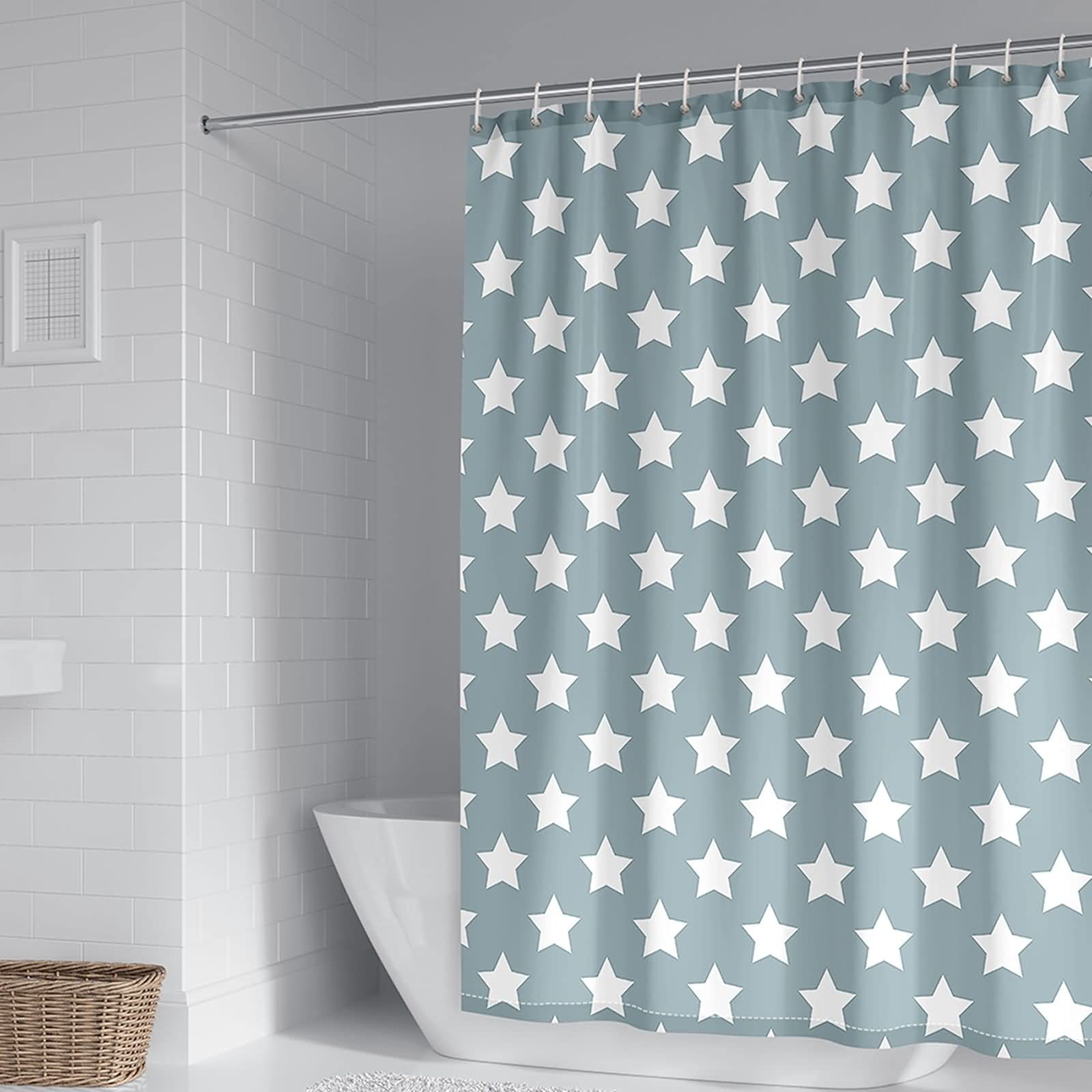 Cortina de ducha extra grande, diseño de estrellas, poliéster, color blanco, 165 x 200 cm, decoración de ducha