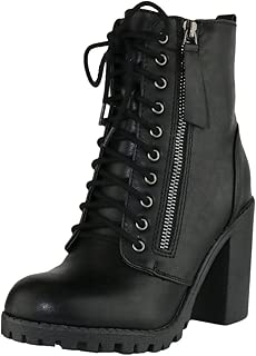 Cambridge Select Women's Closed Round Toe Lace-Up Chunky Heel Moto Combat Boot - coolthings.us