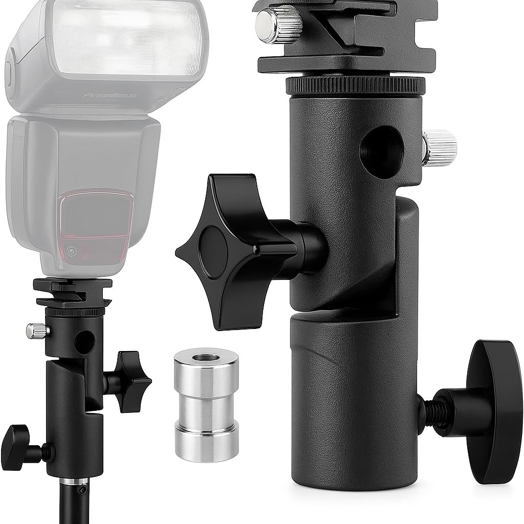 Boosty® E-Type Camera Flash Speedlite Mount Swivel Light Stand Bracket with Umbrella Reflector Holder Compatible DSLR Flashes Studio Light LED Light (Pack of 2)-image-19
