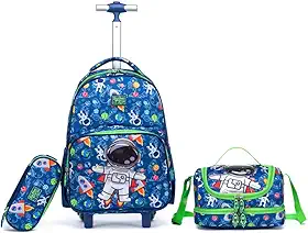 Kit Mochila de Rodinhas Escolar Lancheira Térmica Estojo Resistente Astronauta Polo One