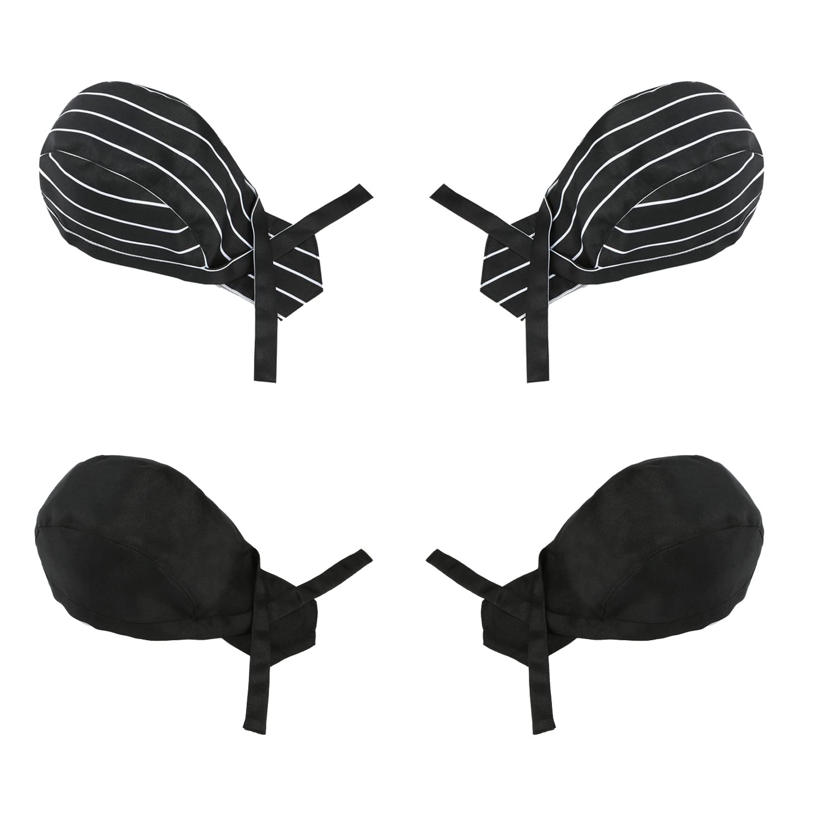 Cappelli da Cuoco 4 Pezzi Berretto da Chef Regolabile Nero Striscia per Adulti Lavoro Ristorante