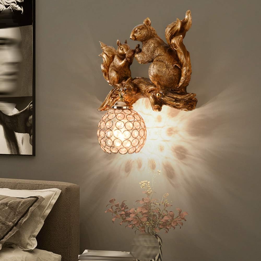 USMJQVZ Applique Murale Moderne en résine dorée en Forme d'écureuil - Décoration Murale Mignonne en Forme d'écureuil - Luminaire pour Chambre d'enfant, Bureau ou Table de Chevet