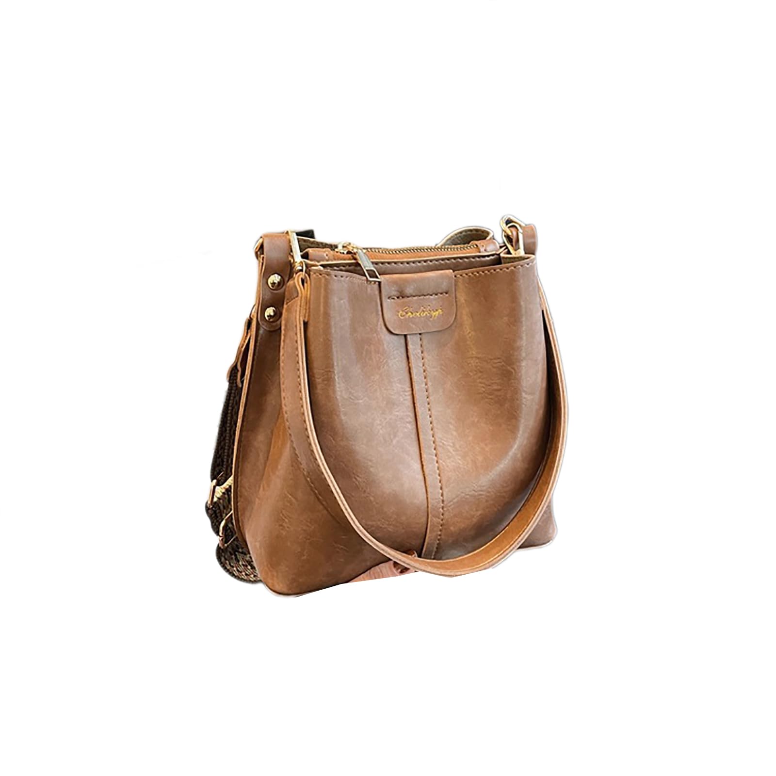 Versatile Vintage Barrel Bag with Wide Shoulder Strap Retro Crossbody Purse for Women