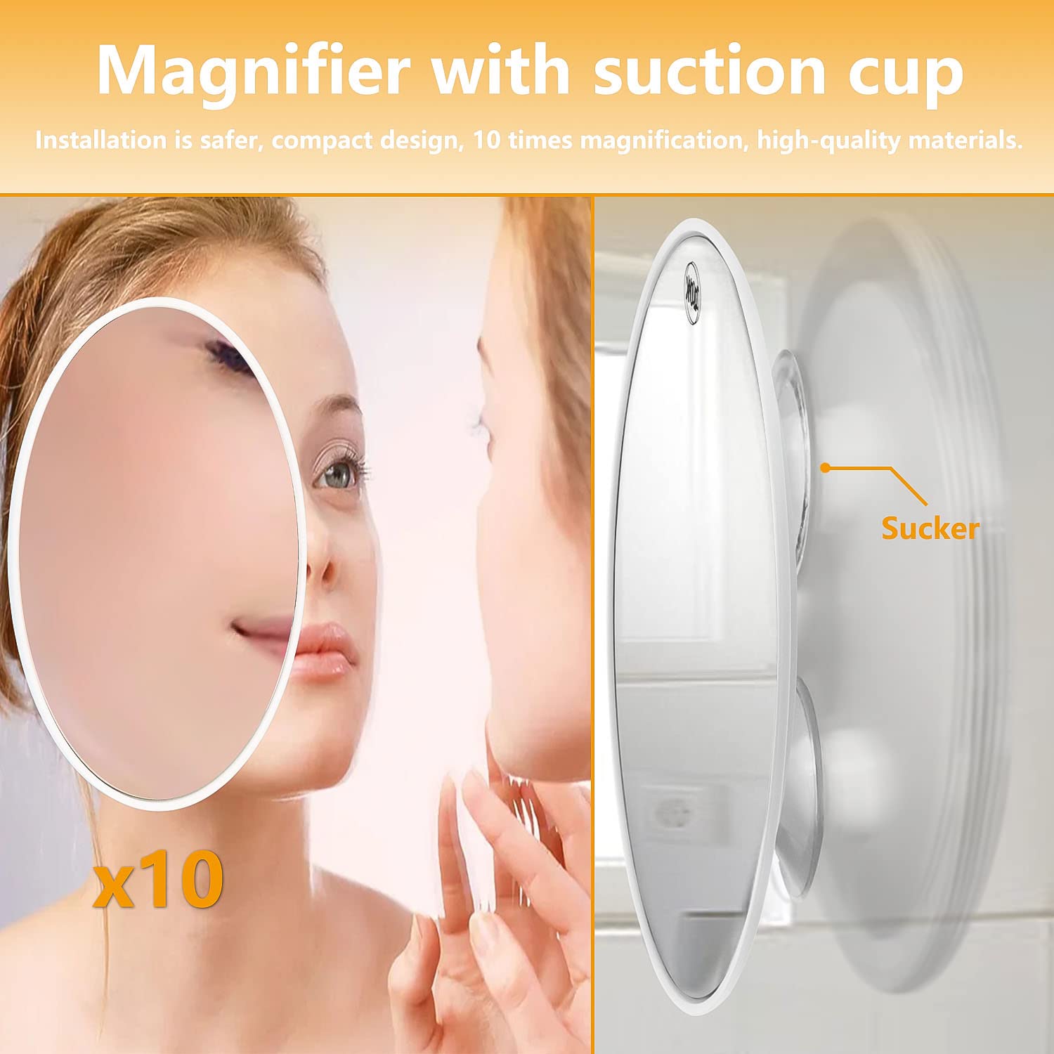 Miroir Grossissant 10x Rayong Avec 3 Ventouses - 15cm, Miroir Maquillage & Rasage Portable Salle De Bain