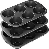 Tiawudi 3-Pack Jumbo 6-Cup Nonstick Carbon Steel Muffin & Cupcake Pans - Warp-Resistant, Even Heating, Easy Release
