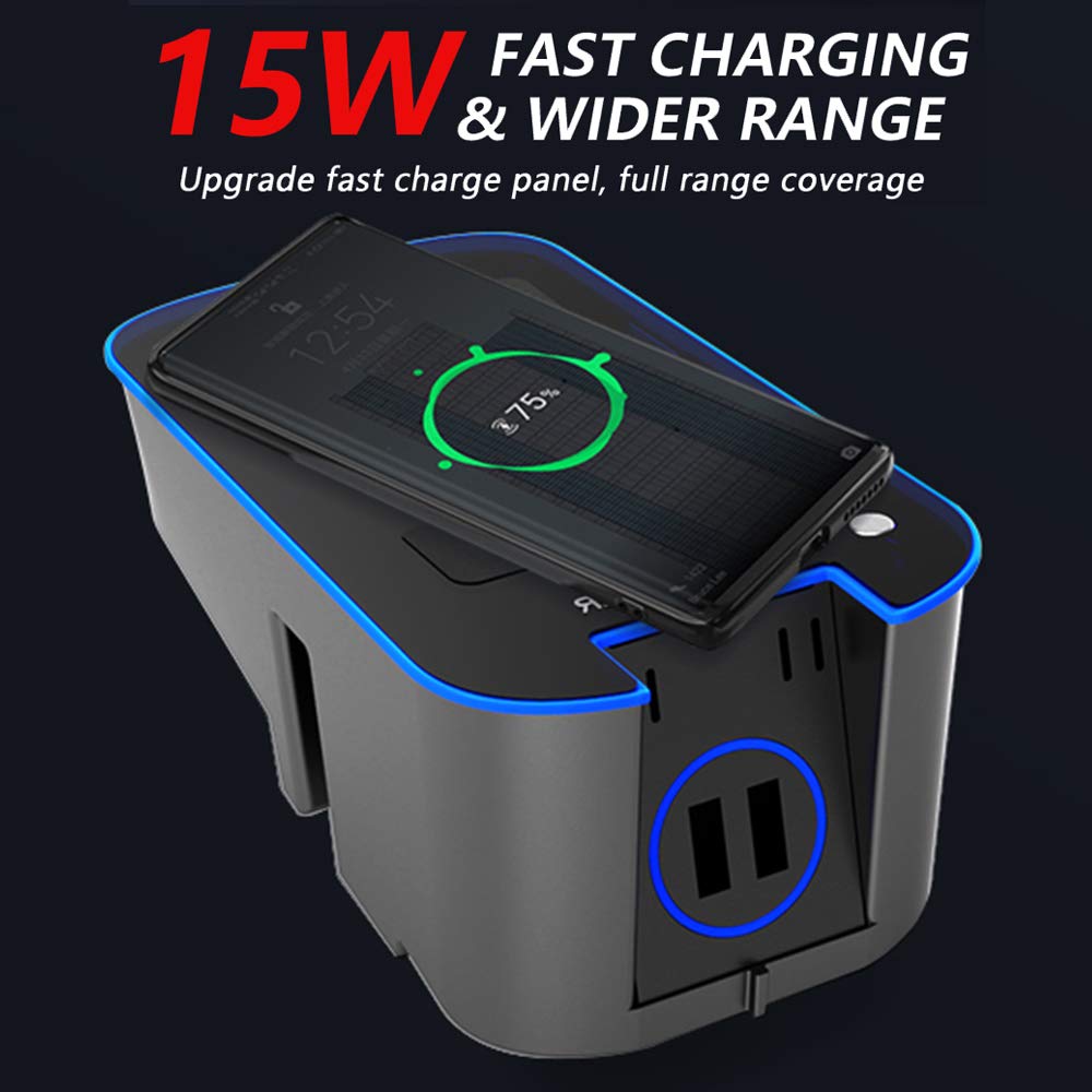 Braveking1 Kabelloses Auto Ladegerät für Volvo XC90 XC60 S90 V90 V60 S60 2019 2020 15W QC3.0 Schnell-ladegerät mit 2 18W USB-Anschlüssen Volvo Center Console-Zubehörfeld für iPhone Samsung Huawei