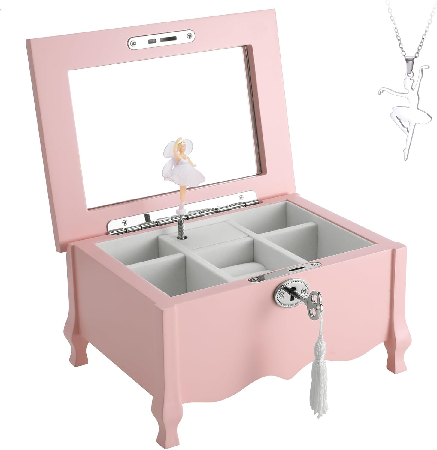 Large Footed Ballerina Musical Jewelry Box With Mirror and Lock For Girls-Pink Kid's Jewelry Storage Box,Children's Jewelry organizer Trinket Box for Holidays