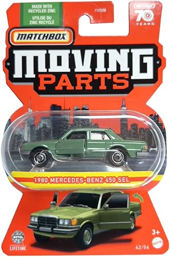 Miniatura 5 de Vehículo fundido a presión de piezas móviles de Matchbox coleccionable - 1980 Mercedes Benz 450 SEL  HLG27  Verde  Fabricado con zinc reciclado