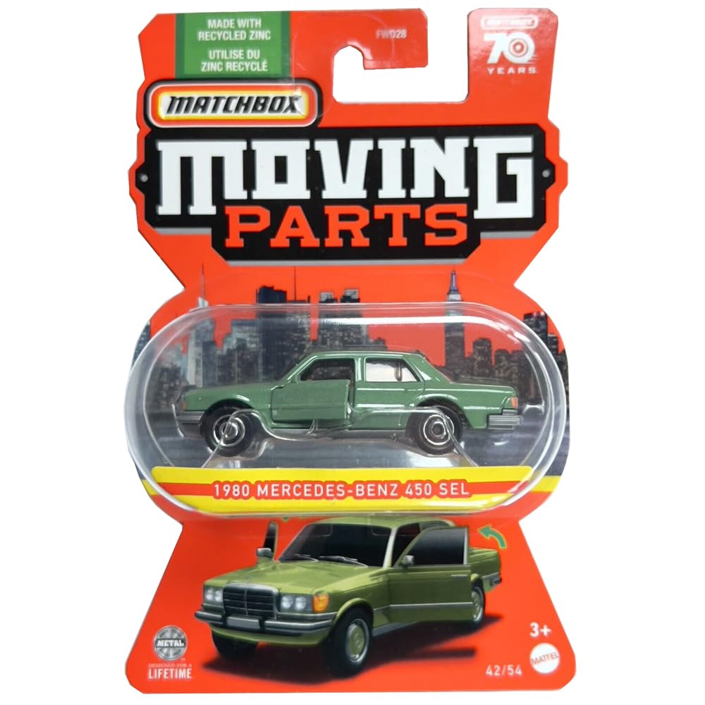 Veicolo pressofuso di parti mobili scatola di fiammiferi da collezione - 1980 Mercedes Benz 450 SEL ~ HLG27 ~ Verde ~ Realizzato con zinco riciclato