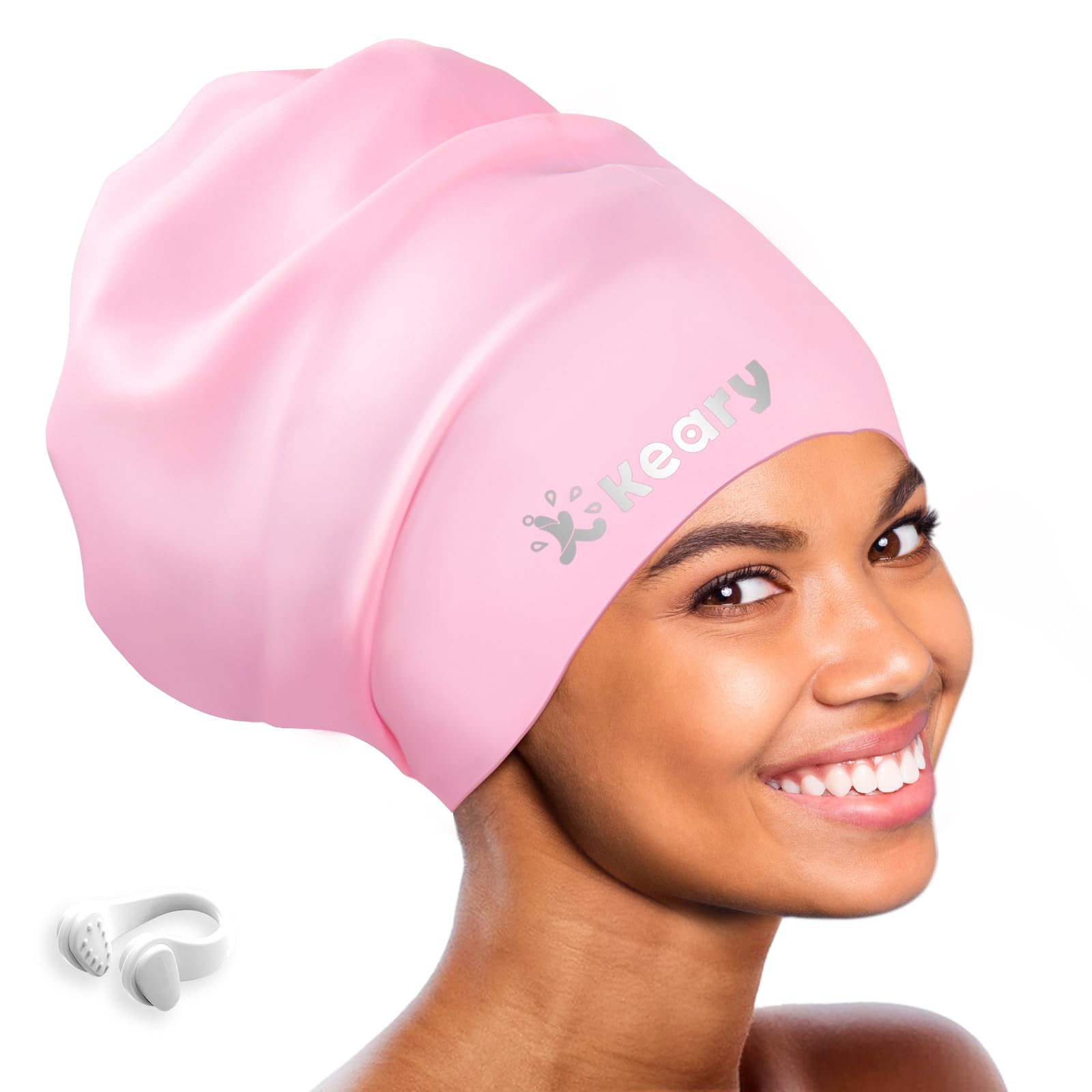 Keary Extra Large Swim Cap for Braids and Dreadlocks Afro Hair Weaves Long Hair, Waterproof Silicone Cover Ear Bath Pool Shower Swimming Cap for Women Men Youth Adult Girl to Keep Hair Dry, Pink XXL