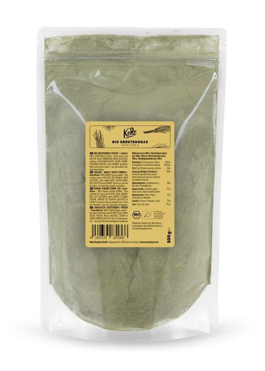 KoRo - Bio Gerstengras Pulver 12 x 500 g - Superfood aus zertifiziert biologischem Anbau ohne Zusätze
