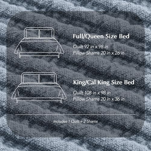 Image of EVERGRACEHOME Cotton Coverlet Set Full Queen Size 3 Pieces, Lightweight Soft Ribbed Matelasse Bedspread Quilt Set, Cozy Oversized Quilted Bedding Set with 2 Pillow Shams for All Seasons, Blue Linen