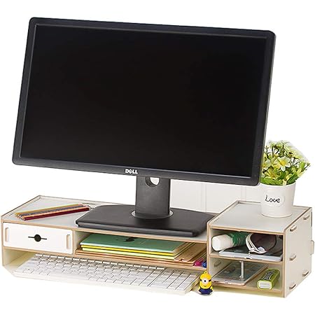 Amazon Co Jp デスクトップシェルフ机上台キーボード収納木製机上ラックデスクトップシェルフモニター台パソコン台充電穴付き卓上収納組立簡単日本語説明書付き ホワイト パソコン 周辺機器