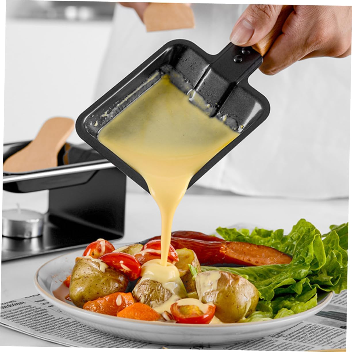 PRETYZOOM Mini Griddle Plate BBQ Stove Grill Raclette Cheese Melting Pan Outdoor