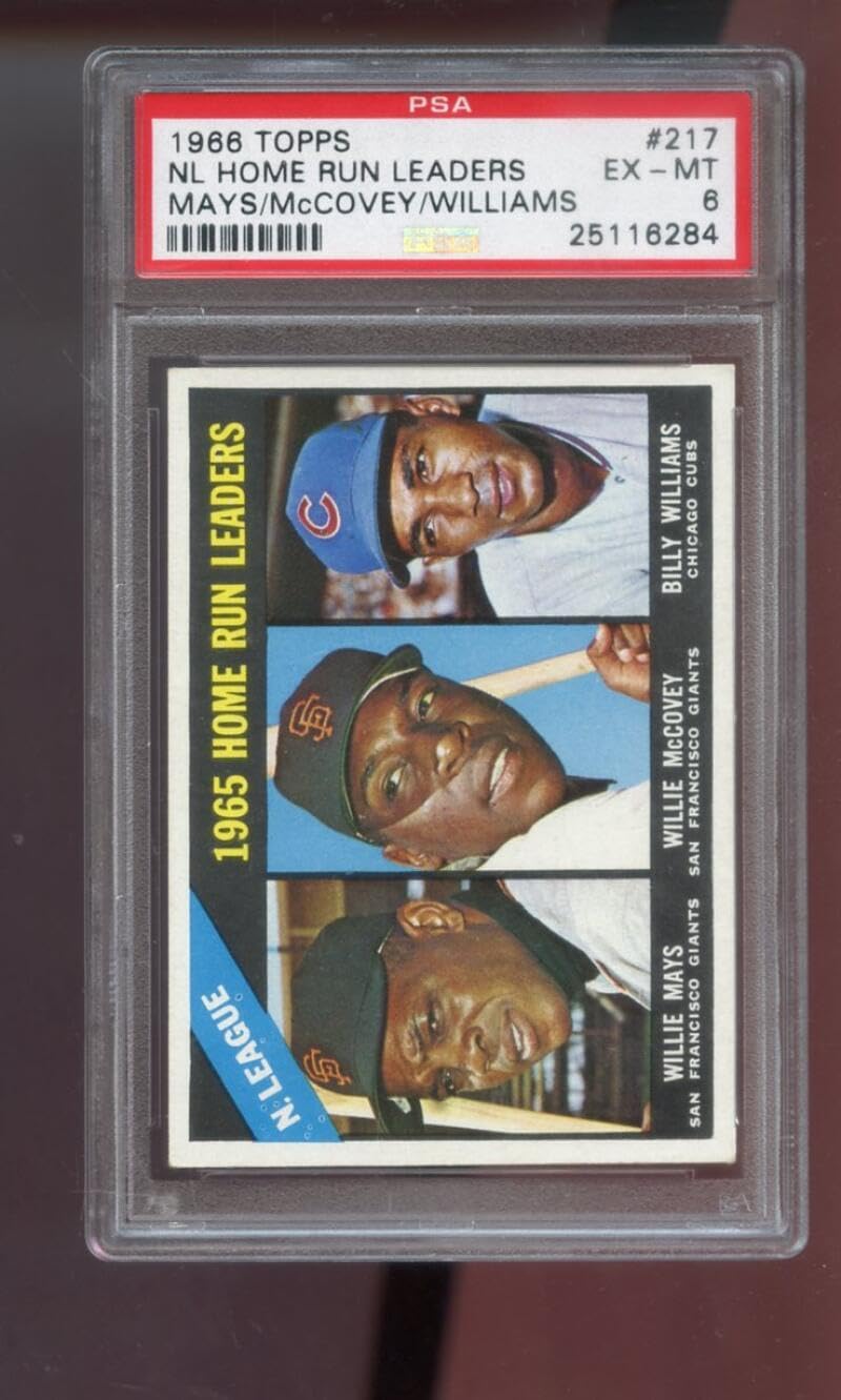 1966 Topps #217 NL N.L. Home Run Leaders Willie Mays Willie McCovey Billy Williams PSA 6 Graded Baseball Card MLB National League HR