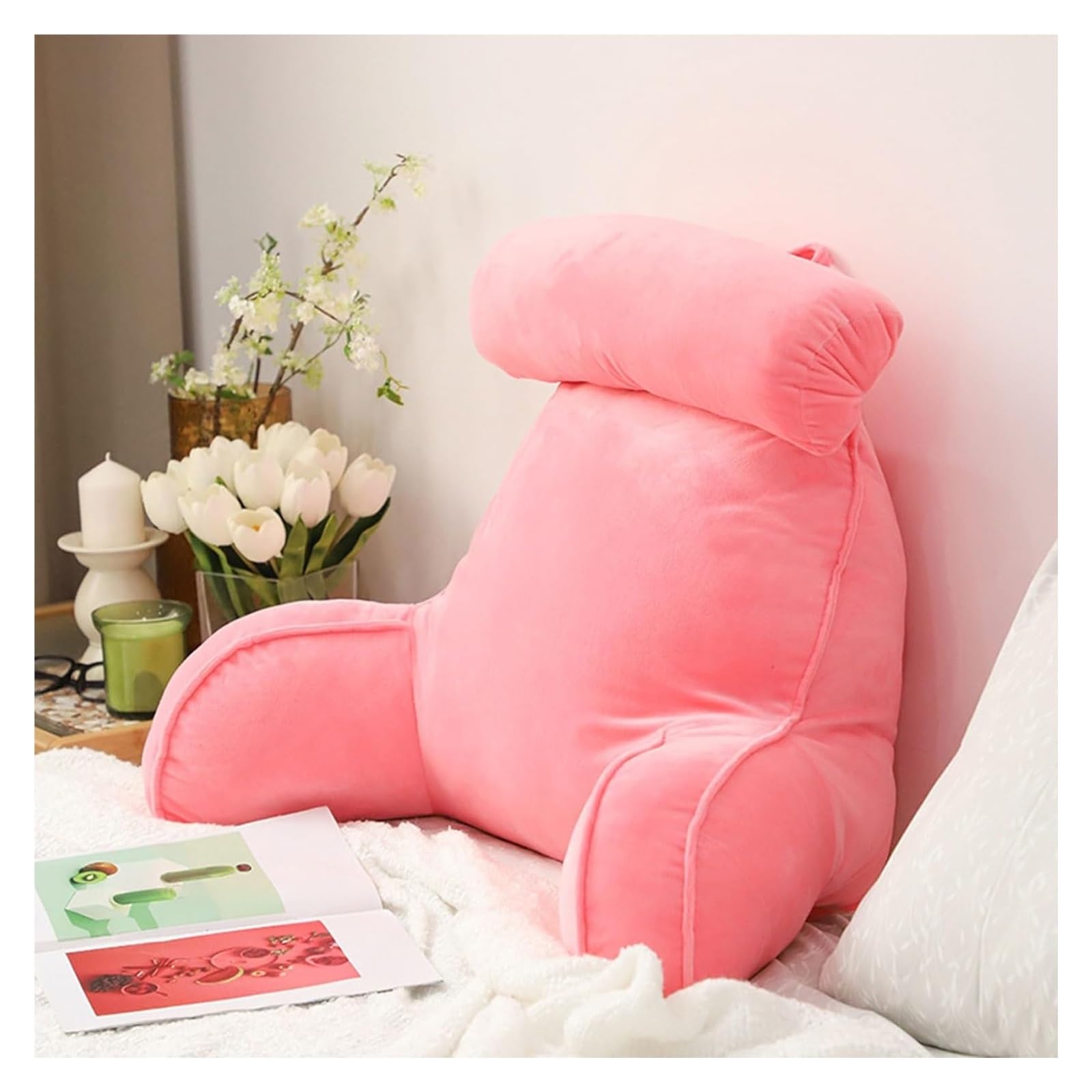 YKMYXZ support pillow， Design Ergonomic,Back Rest Lumbar SupportSeat CushionChair Cushion,For,Watching TV(Chaise Longue Red)