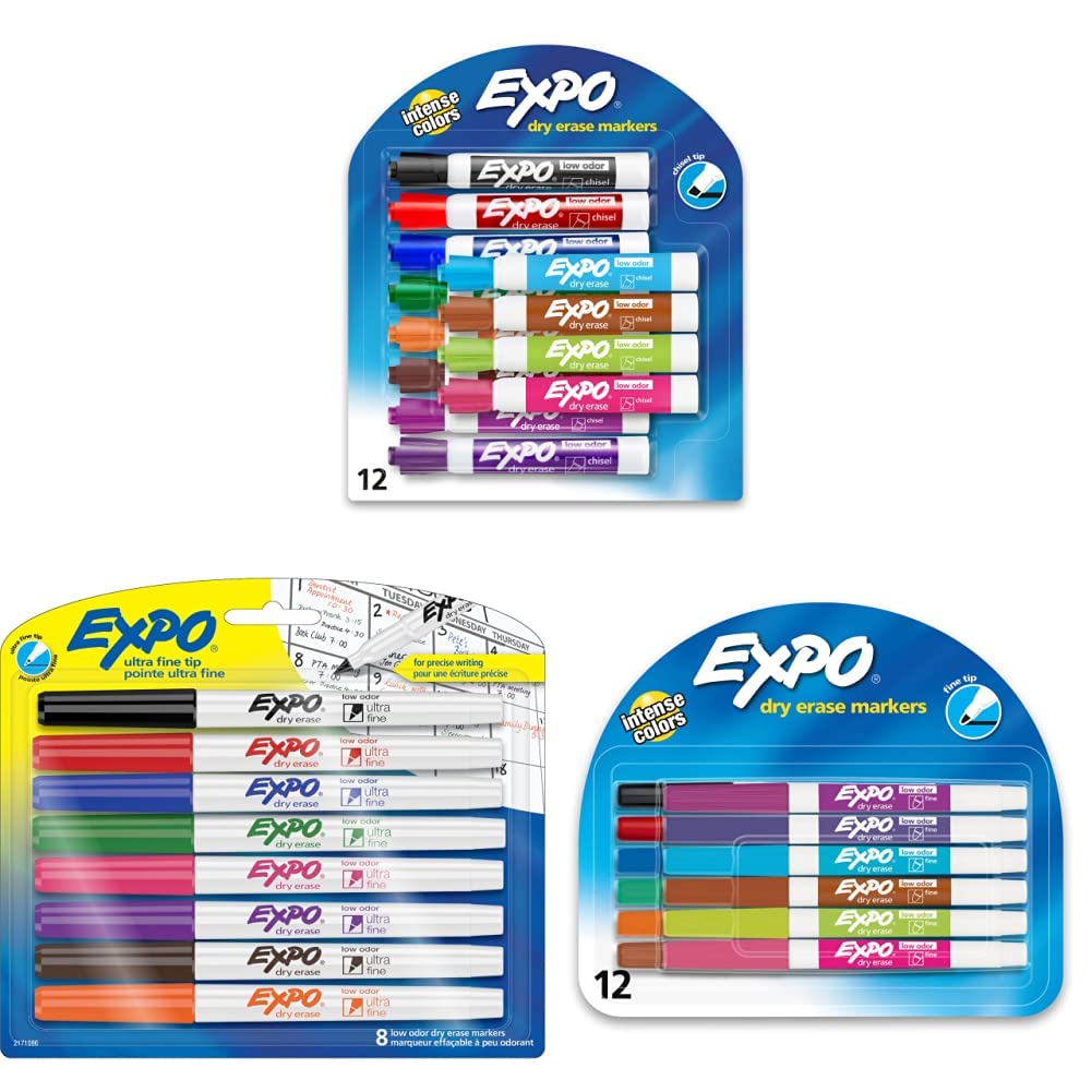 EXPO Low Odor Dry Erase Markers Chisel Ultra-Fine Fine Tips Assorted Colors 32 Count