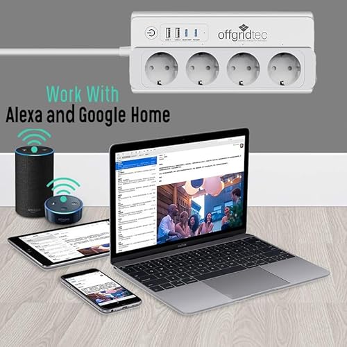 Regleta inteligente Offgridtec con 4 enchufes + 2 puertos USB-A y 2 puertos USB-C con aplicación Smart Life o Tuya, cable de 1,5 m (1 unidad) - imagen 9