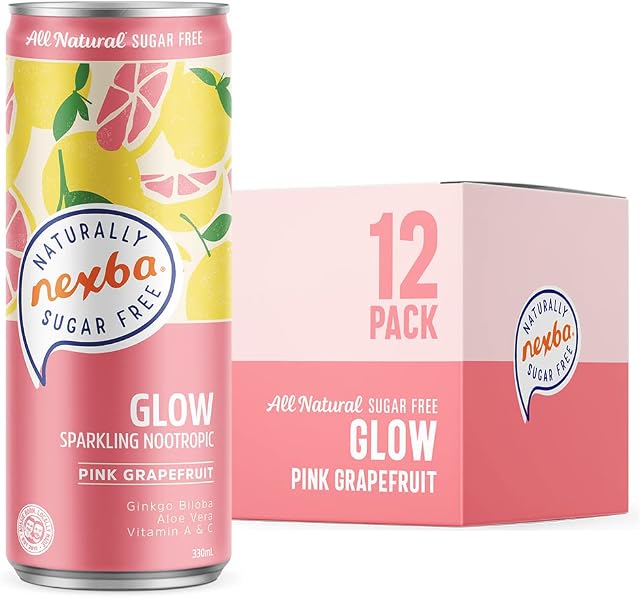 Nexba Naturally Sugar Free Glow Grapefruit Sparkling Nootropics, 330ml (Pack of 12)