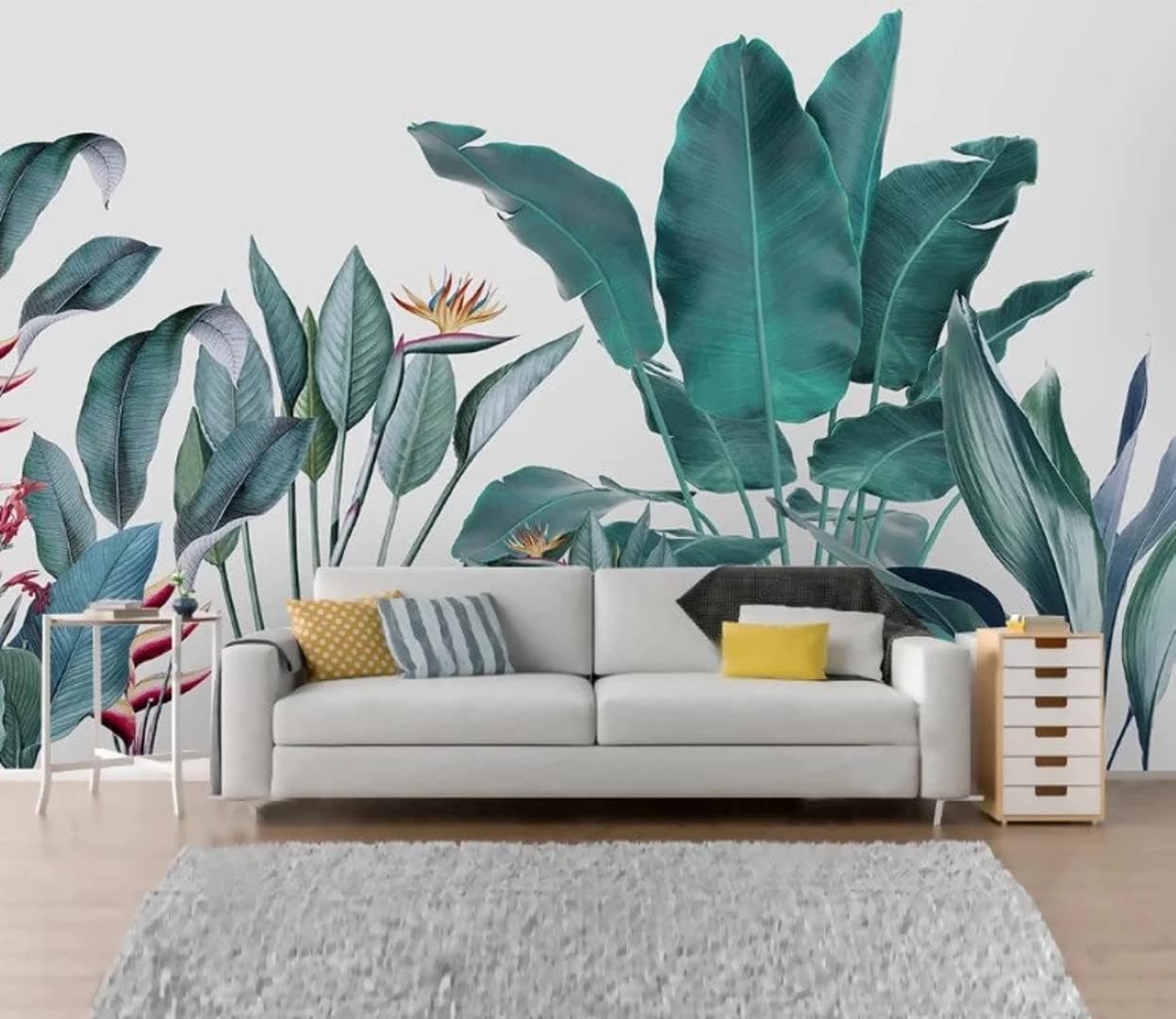 Long Plants Tropical Jungle Exotic Green Leaves Floral Wallpaper Peel and Stick Wall Removable 100''H x 150''W